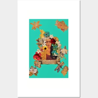 Deep Aqua Frida Collage Posters and Art